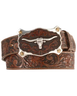 Justin Men's Longhorn Buckle Leather Belt - Reg. & Big