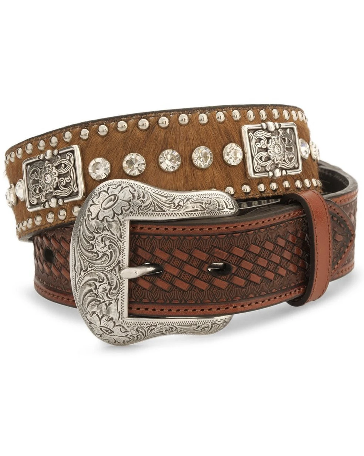 Nocona Men's Crystal Studded Hair-On-Hide Leather Belt - Reg & Big 3 Nocona Men's Crystal Studded Hair-On-Hide Leather Belt - Reg & Big