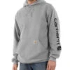 Carhartt Men's Heather Gray & Black Signature Sleeve Logo Hooded Work Sweatshirt - Big