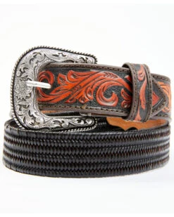 Cody James Men's Brown Floral Hand Tooled Stretch Bonded Strap Western Belt