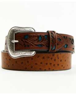 Cody James Brown & Turquoise Faux Ostrich Billet Belt