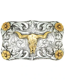 AndWest Steer Head & Classic Flowers Belt Buckle