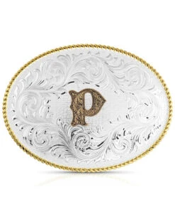 Montana Silversmiths Classic Western Oval Two-Tone Initial Belt Buckle - P