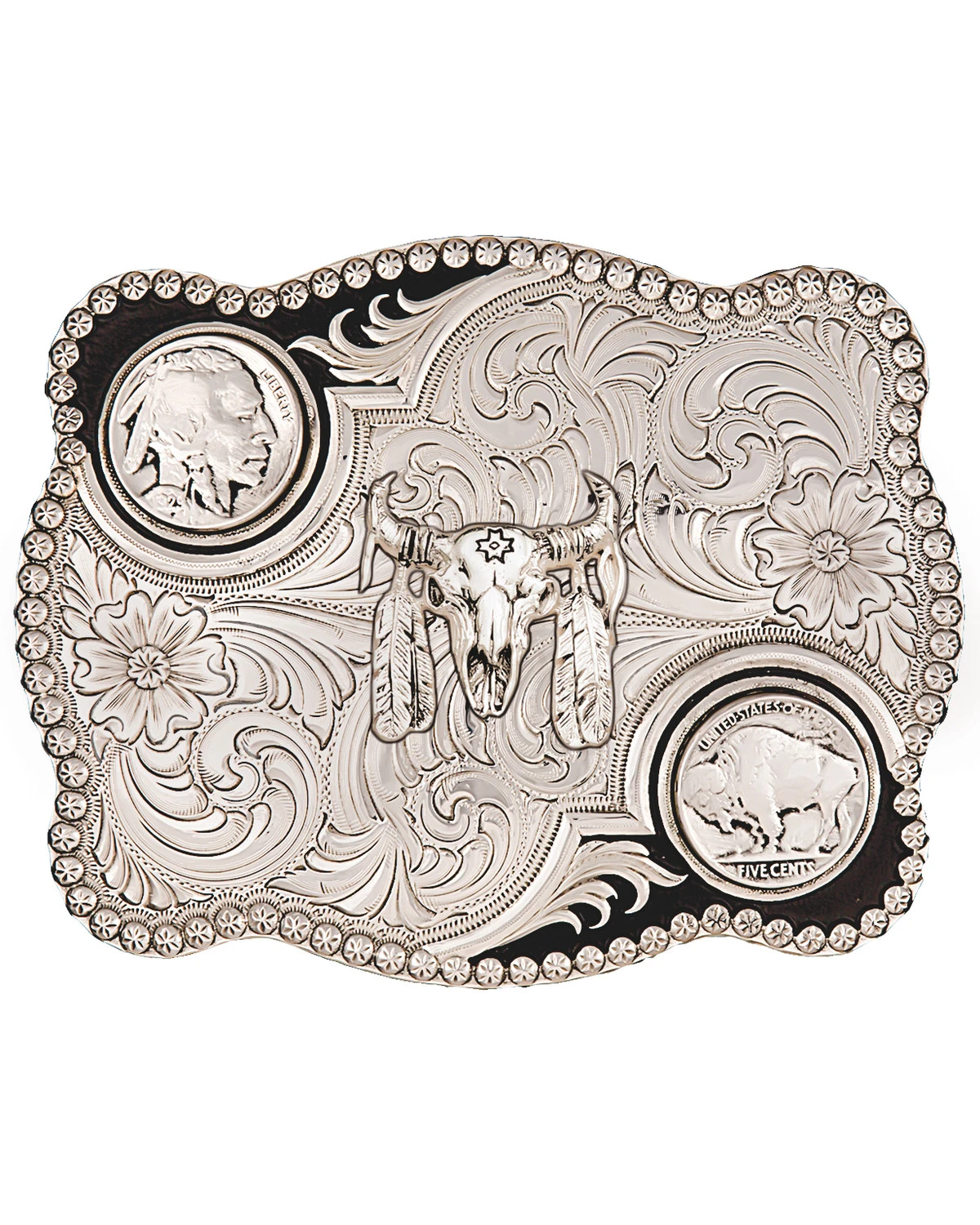Montana Silversmiths Men's Antiqued Buffalo Nickel And Skull Buckle 3 Montana Silversmiths Men's Antiqued Buffalo Nickel And Skull Buckle